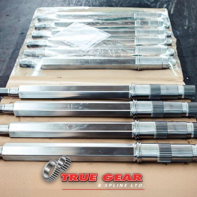 Custom splined shafts from True Gear & Spline Ltd. in Cambridge, Ontario. Custom splined shafts from True Gear & Spline Ltd. in Cambridge, Ontario.